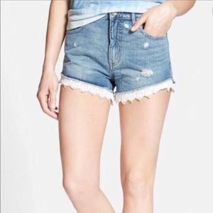 Free People Distressed Denim Shorts with Lace